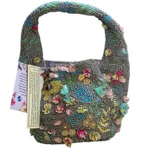 Beaded Grey Flower Evening Bag Wedding Mother of Bride or Groom